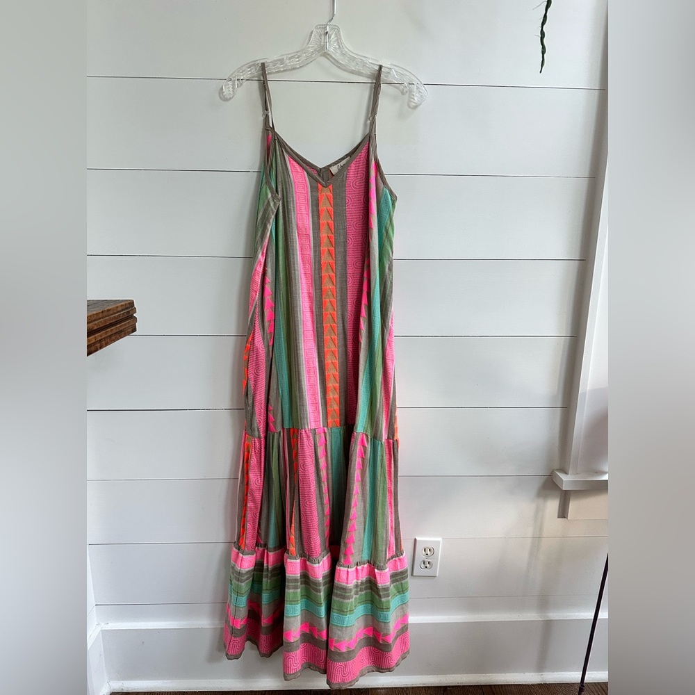 Elan Pink and Green Striped Maxi Dress